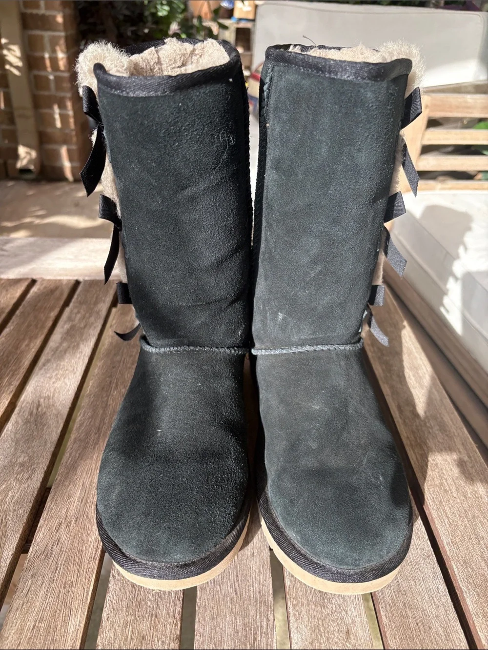 Kookaburra by UGG Black Mid-Calf Boots with Fur Trim and Bows size 6